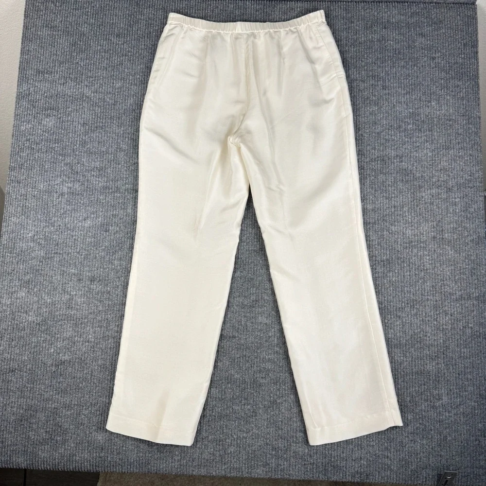 Vtg 90s Neiman Marcus Silk Pants Womens XL Ivory Wide Leg Quiet Luxury Bridal - Picture 3 of 10